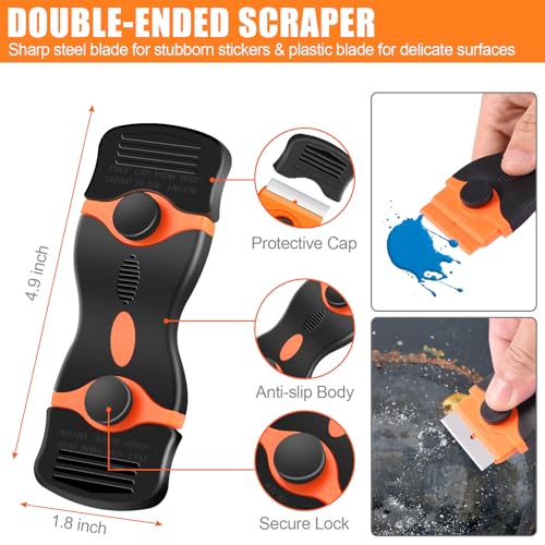 NECAMOCU 4 Pack Razor Blade Scraper, Includes 50 PCS Metal & Plastic Blades - color: Orange