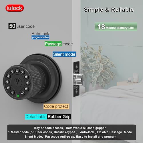 iulock Keypad & Key Smart Door Lock, 50 User Codes, Waterproof, Auto Lock - Matte Black - color: Matte Black