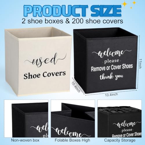 200 Pcs Disposable Shoe Covers with 2 Dispenser Boxes, Black - color: Black
