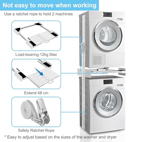 Kiss Core Washer Dryer Stacking Kit - Universal Washer Dryer Stacking Kit | with Pull-Out Sliding Plate - Adjustable 21"-29" Stacking Kit for Washer and Dryer with Ratchet Strap - Space-Saving - style: with Pull-Out Sliding Plate