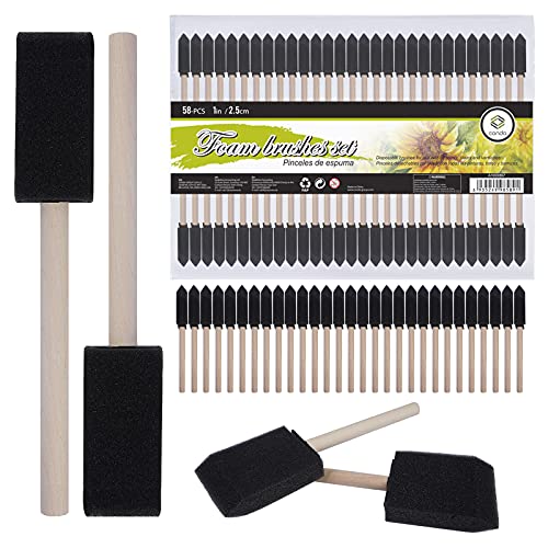 conda 1 inch Foam Brush Set of 58 Pack, Sponge Paint Brush Set with Wood Handle - Lightweight, Durable, Great for Acrylics, Crafts, Stains, Varnishes Art - size: 1"/ 58 Pack