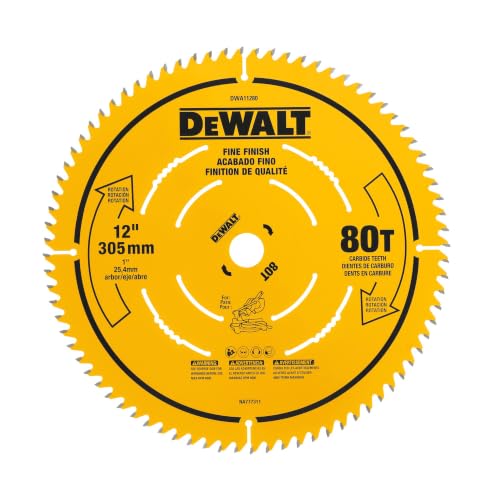 DEWALT 12 Inch 80T Carbide Circular Saw Blade, Fine Finish Saw Blade (DWA11280) - size: One Size