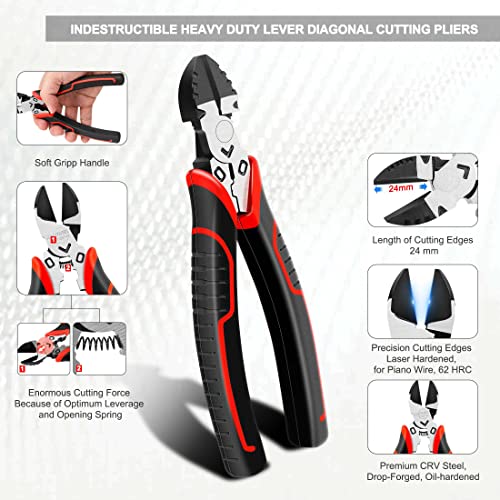 HAUTMEC 3PCS High Leverage Multi Plier Tool Set Include 8" Needle Nose Pliers Set, 8" Linesman Pliers, 6" Diagonal Cutting Plier, HT0270 - color: 3 Pcs Plier Set
