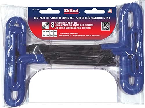 EKLIND 55168 Cushion Grip Hex T-Key allen wrench - 8pc set Metric MM sizes 2-10 (6In shaft)