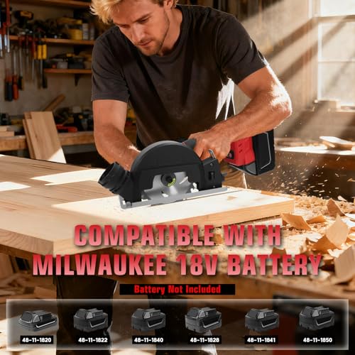 Mini Circular Saw for Milwaukee 18V Battery, 12000RPM 4 Inch Small Brushless Circular Saw, Cutting Depth 0.8"(20mm) for Wood, Soft Metal, Plastic, Drywwall, Tile Cuts(No battery)