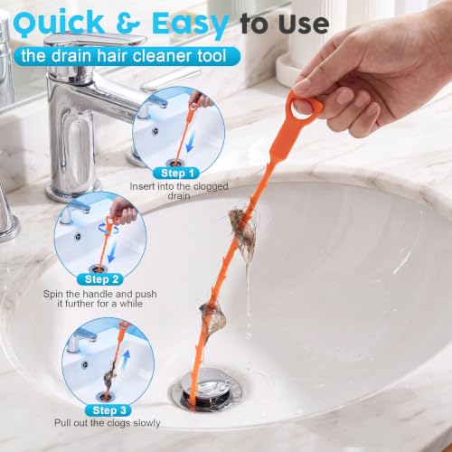 ACOCO 16.4FT Drain Snake, Drain Auger with Drill Attachment, 6 Cutter Heads