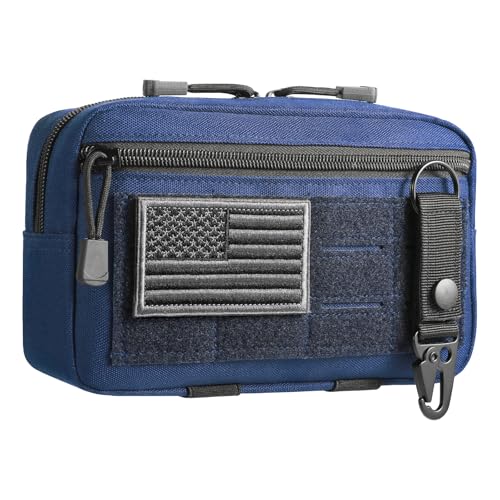 FRTKK Tactical Molle Admin Pouch Utility Laser Cut EDC Tool Pouch Bag Horizontal Modular Pouches Include US Flag Patch and Keychain - color: Blue