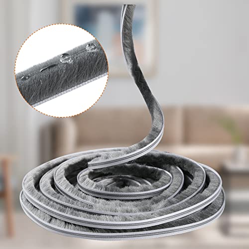 Weather Stripping Door Seal - 5m (16ft) Brush Weather Stripping,Card-Slot Seal Strip Pile Weatherstrip for Door Window (6mm x 8mm (Backing 0.236 x Brush 0.315 Inch) Gray) - size: 6 mm x 8 mm
