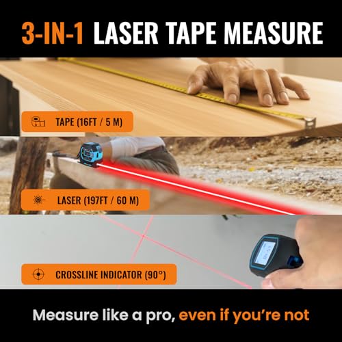 The Almighty Ruler Laser Tape Measure | Smart Range Finder | 196ft/ 60m - color: Blue, style: 60m