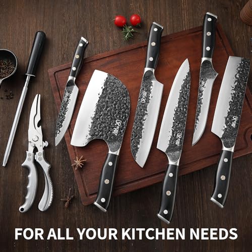 Chef Knife Set with Bag, Hand Forged High Carbon Steel BBQ Knives Set