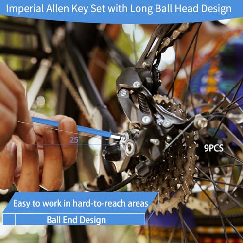 9PCS Imperial Allen Key Set SAE Allen Wrench Set SAE Hex Key Set Long Ball End Hex Wrench Set S2 Alloy Steel Keys 1/16-3/8Inch for Bike Vehicle Repairs and Household DIY - size: 9PCS Imperial