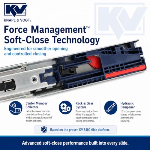 Knape & Vogt Side Mount Soft-Close Drawer Slide, 26-Inch, Pair - size: 26-Inch