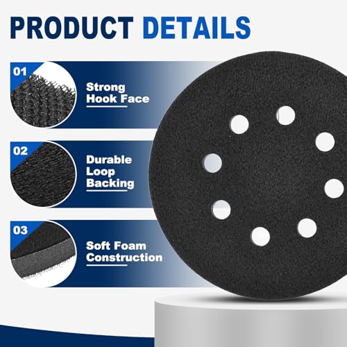 4Pcs 5 Inch Interface Pads, 8 Hole Foam Sanding Pads