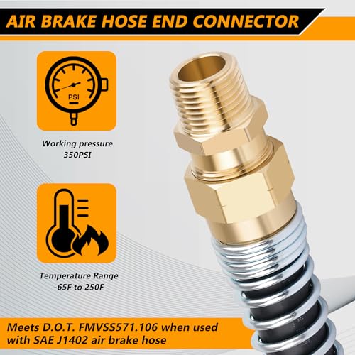 16PCS Brass DOT Air Brake Hose End Fitting, 1/2”Hose x 1/2” Male Connector - size: 1/2" Hose X 1/2" Male, style: 16PCS KIT