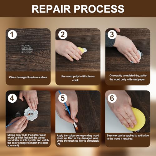 Wood Furniture Repair Kit, 26pcs Touch Up Wood Putty, 12 Colors Touch Up Filler, Beeswax, Furniture Repair Kit for Repair Scratches, Cracks, Hole for Table, Door, Easy to Use