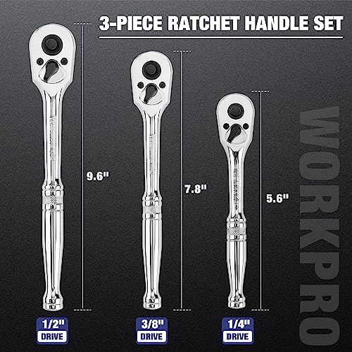 WORKPRO 3-Piece Ratchet Set, 1/4", 3/8", 1/2" Drive, 72-Tooth - size: combo kit(1/4,3/8,1/2)