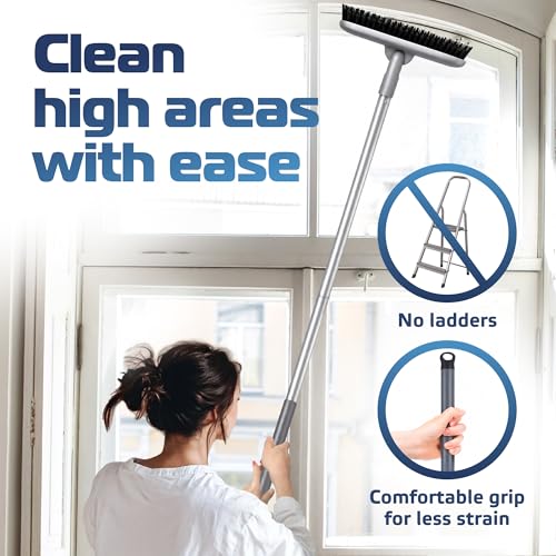 DSV Standard Grout Scrub Brush with Long Handle, 50'' Tile Grout Scrubber, V-Shape Crevice Cleaning Brush for Hard to Reach Areas, 180° Rotation Grout Cleaner for Tile Floors, Baseboards and Corners