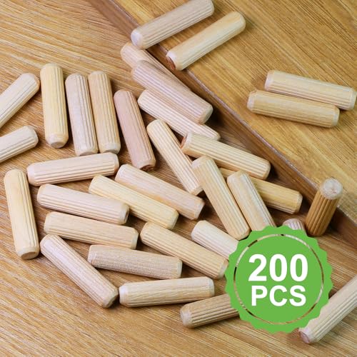 3/8" x 1-1/2" Wooden Dowel Pins, FoDau770 Fluted Wood Dowel Rods, Natural Beech Wood Dowel Pegs for Crafts, Woodworking, DIY Furniture - 200 Pieces - size: 3/8" x 1-1/2"