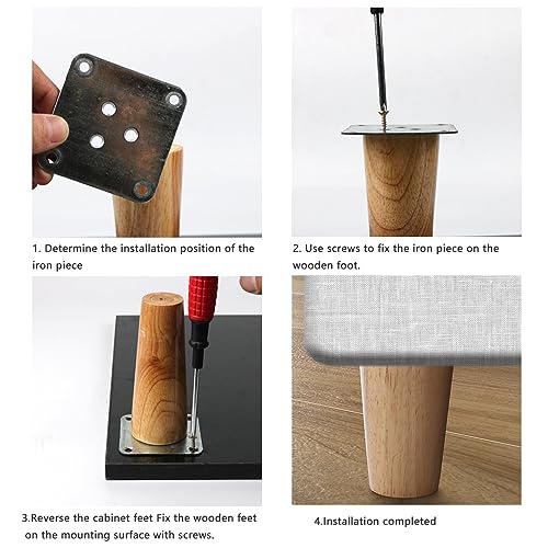 4 Pack Leg Mounting Plates Furniture Wooden Legs Mount Flat T-Plate Connector Attachment Bracket Base with Screws for Sofa Cabinet Chair Couche Seat Repair Replacement DIY