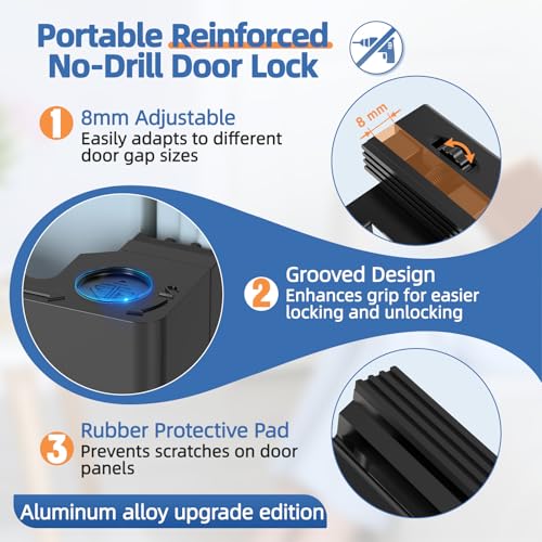Portable Door Lock, Door Reinforcement Lock, Black-1PC