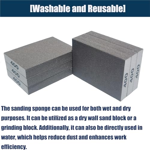Tonmp 6 PCS 400 Grit Hand Sanding Blocks Set - Superfine Sander Sponge, Wet and Dry Dual-use Sanding Sponges, Washable and Reusable, Ideal for Wood Metal Wall Polish - style: 400 Grit