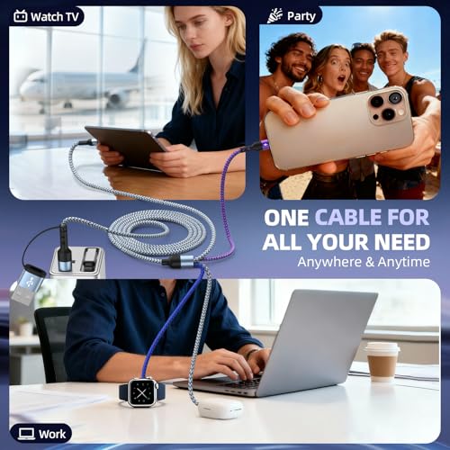 Dual C Ports Multi Charging Cable for iWatch Charger, 5FT Travel Essentials - color: Multicolored, size: 2PCS&5FT