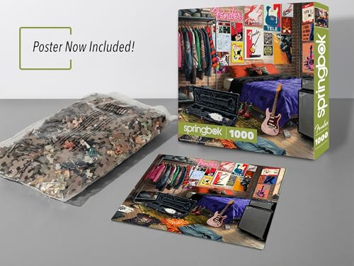 Springbok Fender Fanatic Den 1000 Piece Jigsaw Puzzle for Adults - Poster Now Included - Guitar Music Room Art, Rock & Roll Collectors Scene - Unique Cut Pieces - Made in USA - style: Fanatic Den