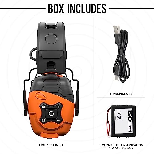 ISOtunes Link Bluetooth Earmuffs, OSHA Compliant Headphones for Work | Ear protection headphones for mowing and construction, ultra-durable design, Bluetooth audio, 25 dB NRR