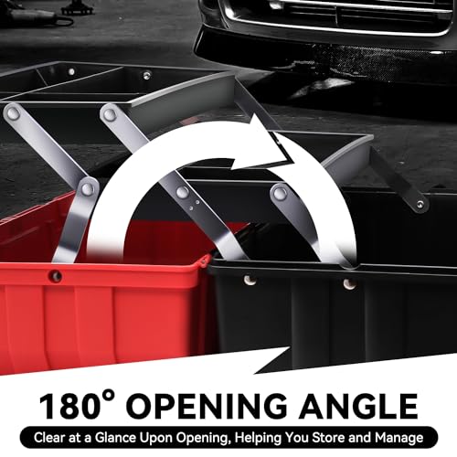 Auto Dynasty 3-Layer Folding Tool Box, Portable w/Non-Slip Handle Tray, Red - color: Red, size: 3-Layer
