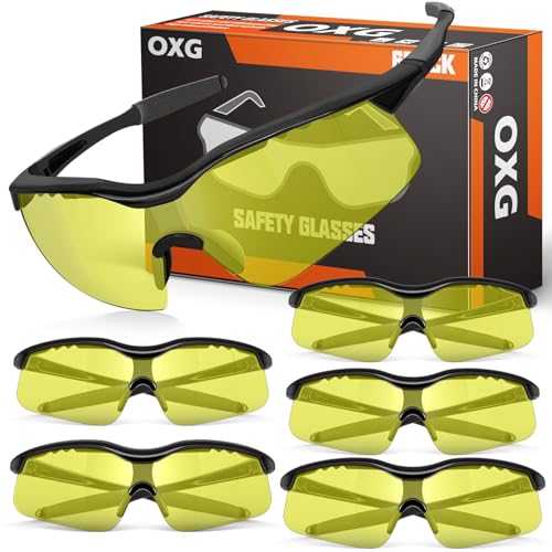 OXG Safety Glasses for Men Women, ANSI Z87 UV Protection Protective Eyewear - color: 6p-yellow
