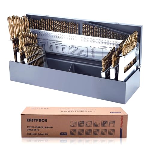 115Pcs M35 Cobalt Drill Bit Set, Twist Jobber Drill Bit Kit for Stainless Steel, Hard Metal and Wood Plastic with Indexed Metal Case (A-Z, 1-60,1/16 Inch-1/2 Inch) - size: 115Pcs Cobalt Drill
