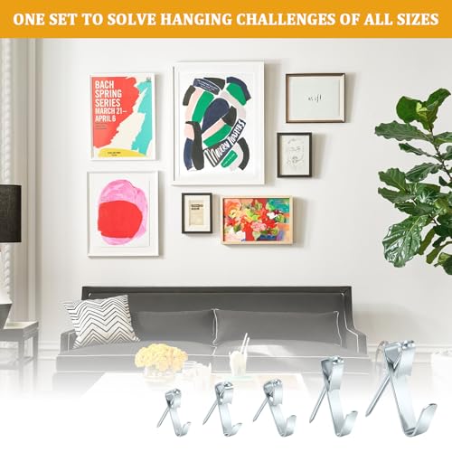 KURUI 214Pcs Picture Hanging Hooks, Renter Friendly Picture Hanging Kit with Heavy Duty Picture Hangers and Hardware Nails, for Frame, Painting, Art and Photo, on Drywall,Plaster, and Wood Wall - color: Silver