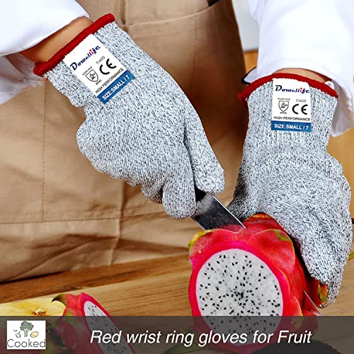 Dowellife Cut Resistant Gloves Food Grade Level 5 Protection, Safety Kitchen Cuts Gloves for Oyster Shucking, Fish Fillet Processing, Mandolin Slicing, Meat Cutting and Wood Carving. (Small-2 Pairs) - size: Small (Pack of 2), style: Original