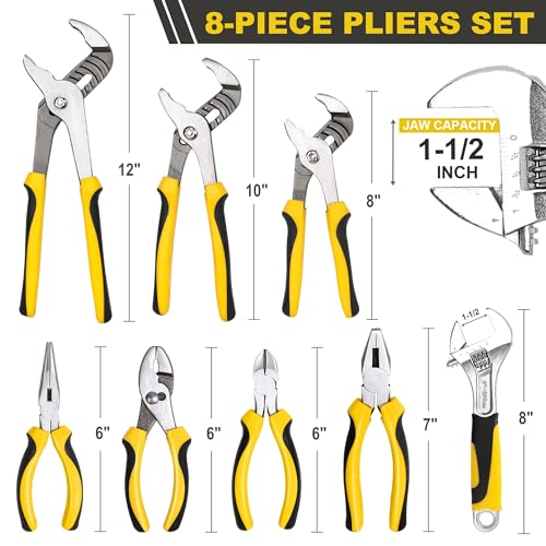 TOPLINE 8-Piece Pliers and Wrench Set with Rolling Pouch