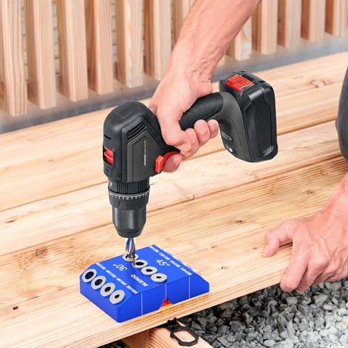 BLEKOO Blue Angled Drill Guide Jig with 4 Bits for Wood Posts & Cable Railing Lag Screw Kit, Durable All Metal Drill Jig for Drilling 30°, 45°, 90° Degree Angle Holes - color: Blue