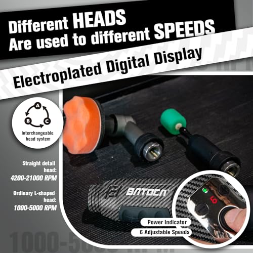 BATOCA S6 Mini Cordless Polisher 2 Heads for Car/Motorcycles Detailing Kit - size: Carbon Style with 2 batteries