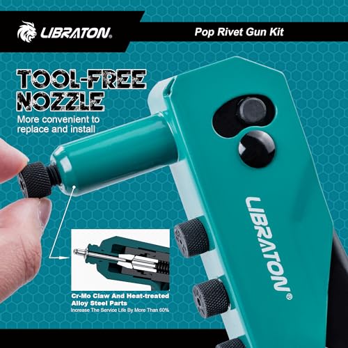 LIBRATON Rivet Gun Kit, Pop Rivet Gun, Heavy Duty Rivet Tool, Hand Riveter