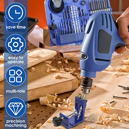 47Pcs Pocket Hole Jig Adjustable Punch Locator 15 Degree Angle Hole Drill Guide Kit High Precision Drill Punch Positioner for Carpenter DIY Joinery Work Woodworking Tool