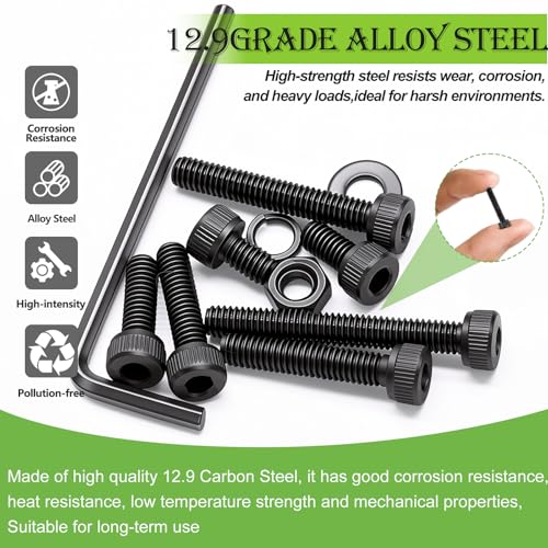 mxuteuk M2 Screws Assortment,M2 x 4/6/8/10/12/16/20mm Hex Socket Head Cap Screws Bolts Nuts Kit, 520PCS 12.9 Grade Alloy Steel Assorted Screws Small Metric Screws Suitable for 3D Printer DIY - size: 520PCS M2