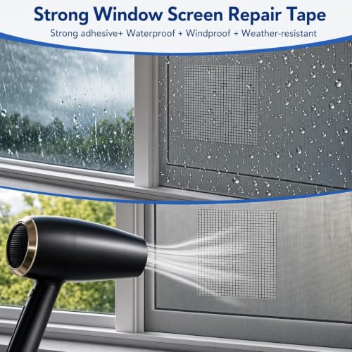 20Sheets Window Screen Patches Repair Kit, 4 Sizes Black Windows Screen Repair Mesh Tapes Blow Dryer, Self-Adhesive Windows Screen Repair Tapes for Window, Door, Screen Tears Holes
