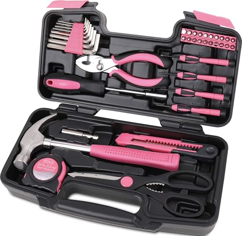 Apollo Tools 39 Piece General Household Tool Set, Pink DT9706P - color: Pink, size: 39-Piece (with Slip Joint Pliers + Scissors)