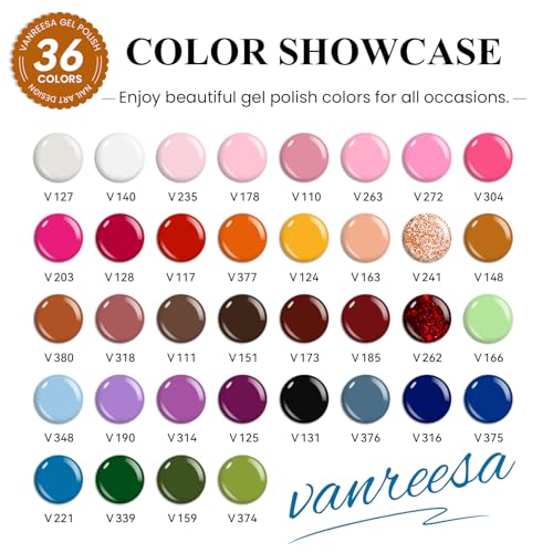 VANREESA Gel Nail Polish Kit with U V Light 53 Pcs Gel Polish Nail Set 36 Popular Colors Nail Polish Set with Base and 4 Effects Top Coat with Manicure Tools Complete Nail Kit Gifts for Women Girls - color: Fall Reverie