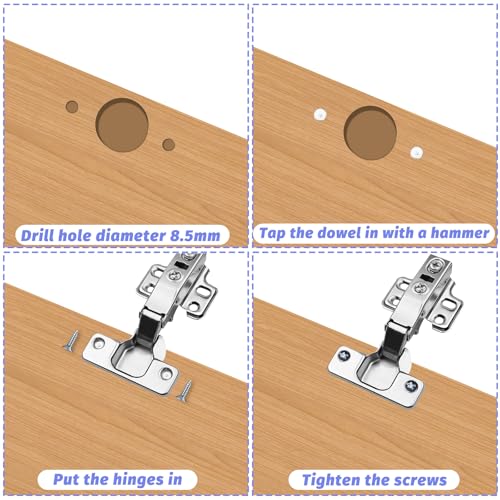 100 Pack Plastic Hinge Dowel Inserts with Screws, Plastic Dowel 8mm White Dowels Cabinet Door Hinge Dowels for Cabinet Door Drawer Bedside Table Repair Installation Replacement Bathroom Kitchen