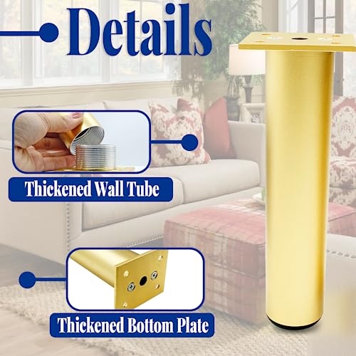 4-Pack Adjustable Aluminum Alloy Furniture Legs 7" Height Gold - color: Gold, size: 7 Inch