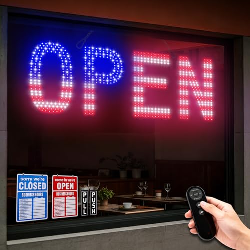 LED Open Sign 30x10 Remote Dimmable 12 Modes US Flag for Business Window - color: US Flag, size: 30" x 10"