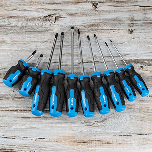 NEIKO 01378A Magnetic Screwdriver Set | 10 Piece | Phillips & Flathead | Heat Treated Chrome Vanadium Steel | Slotted Head Tip with Non-Slip Cushioned Handle Grips | Small Screw Driver Tool Kit - size: Magnetic Set