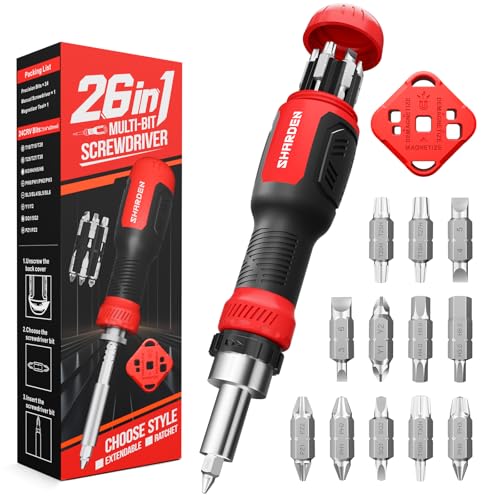 SHARDEN 26-in-1 Ratcheting Screwdriver Set Multi Screwdriver Tool Kit - color: Red, size: Ratchet-NonExtendable