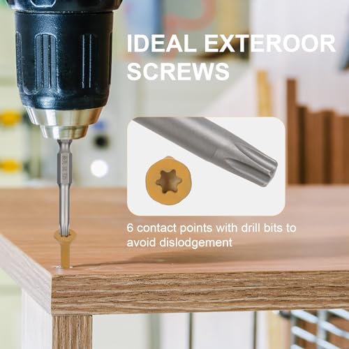 Deck Screws #8 x 1-1/4’’, T25 Star Torx Drive Flat Head Wood Screws, Tan, 5lb - color: Tan, size: 8X1-1/4’’