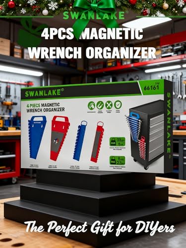 SWANLAKE 4-Pack Magnetic Wrench Organizer Toolbox Holder, 2PCS 15-Slot and 2PCS 12-Slot Wrench Organizers, SAE & Metric Ratchet Holders for Tool Box - style: 54-Slot Red&Blue