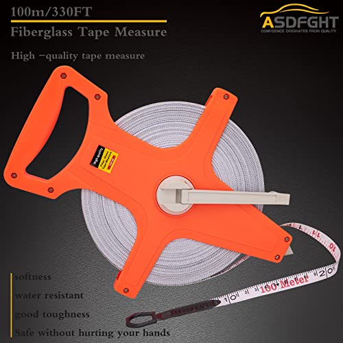 Open Reel Tape Measure 330 Feet, Fiberglass Tape Measure, Yard Measuring Tape Fit for Sports Field, Outdoor, Engineer,Track, Durable Dual-Sided Measuring Reel with Feet and Meters (1/2') - size: 100 m